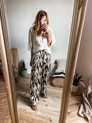 Abstract Print Satin Wide Leg Trousers