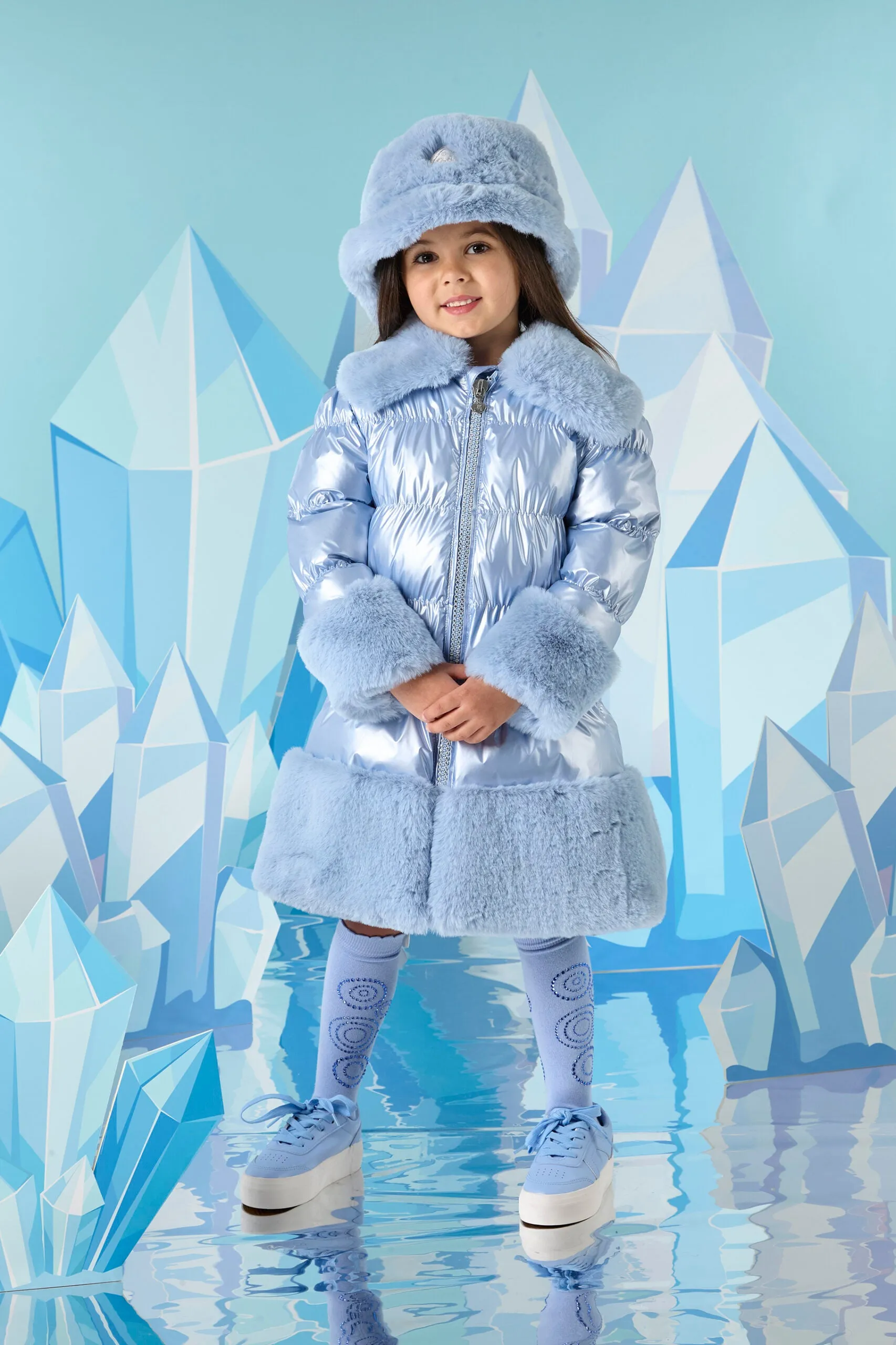 A'Dee - Penelope ice blue jacket with faux fur trim