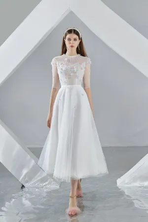 Ashlyn A-line Round Neck Organza Midi Dress