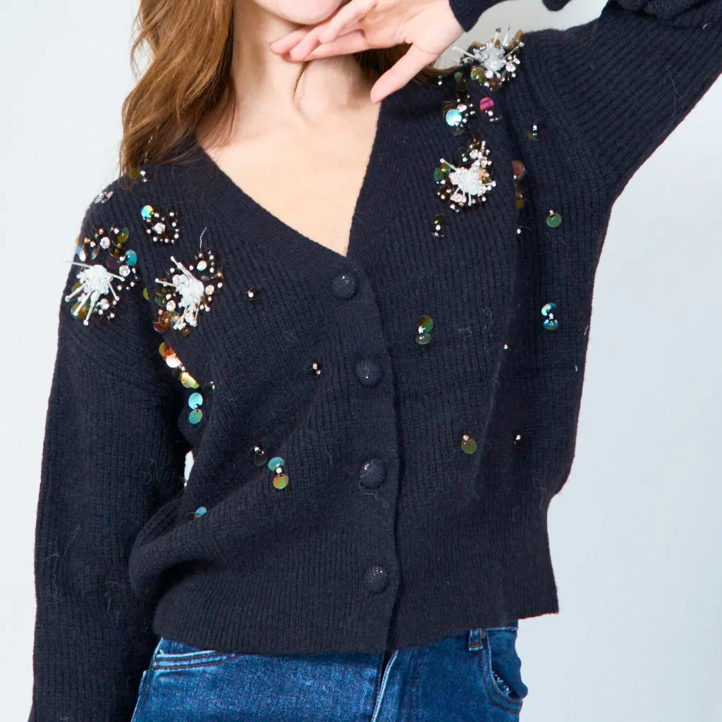 Beaded floral v-neck cardigan wholesale