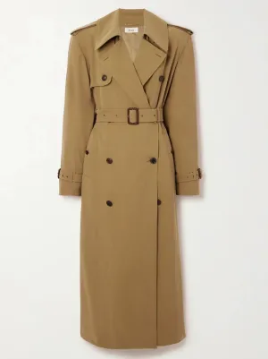 Belted Double-Breasted Long Twill Trench Coat