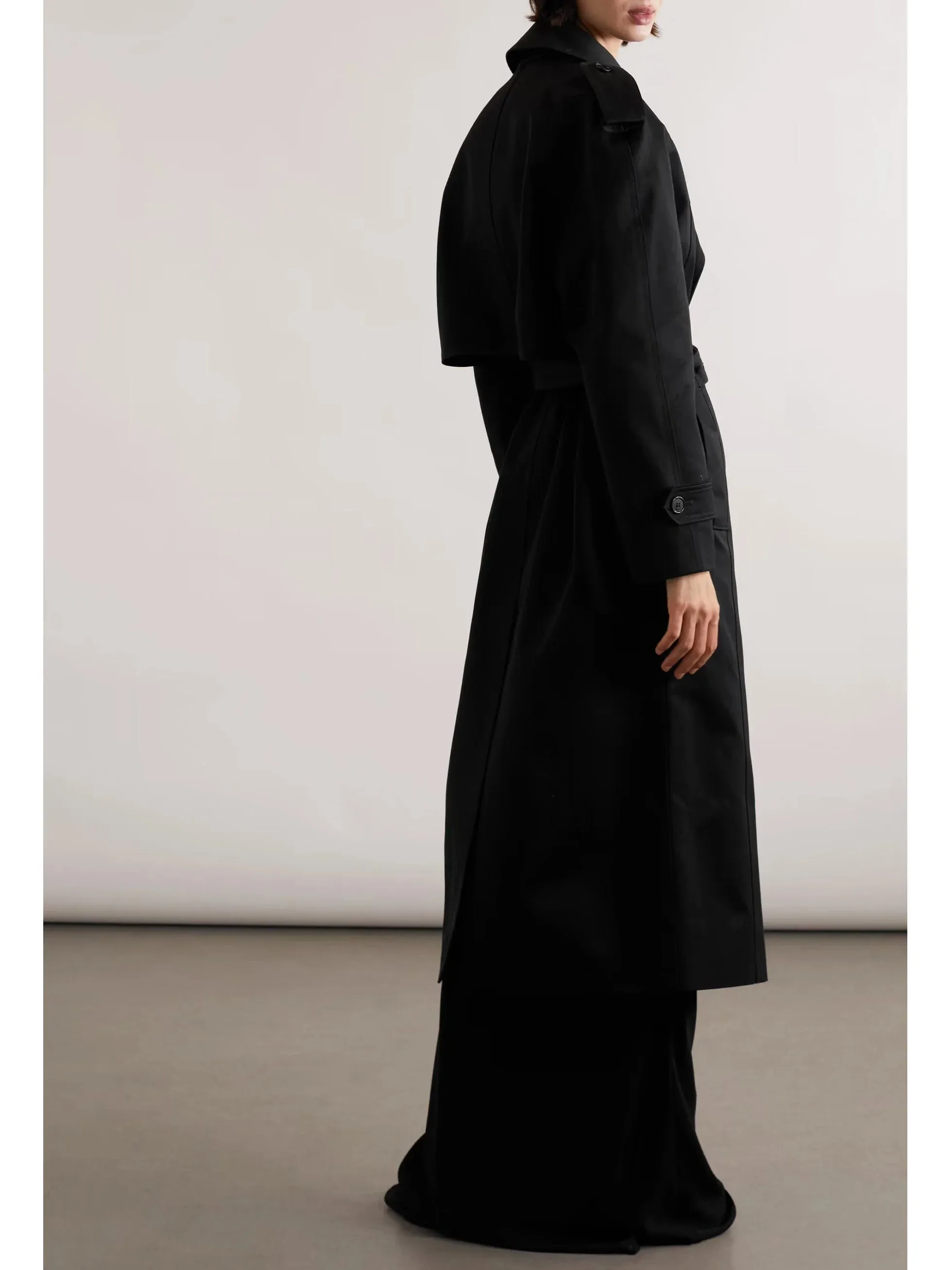 Belted Double-Breasted Long Twill Trench Coat