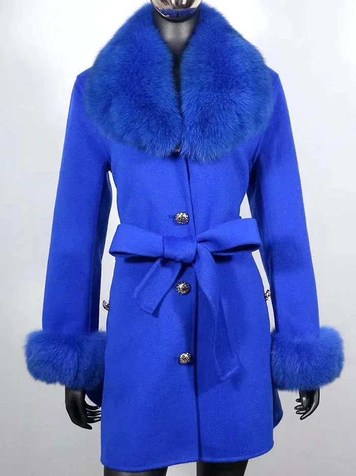 Belted Fur-Trim Wool and Cashmere Short Coat