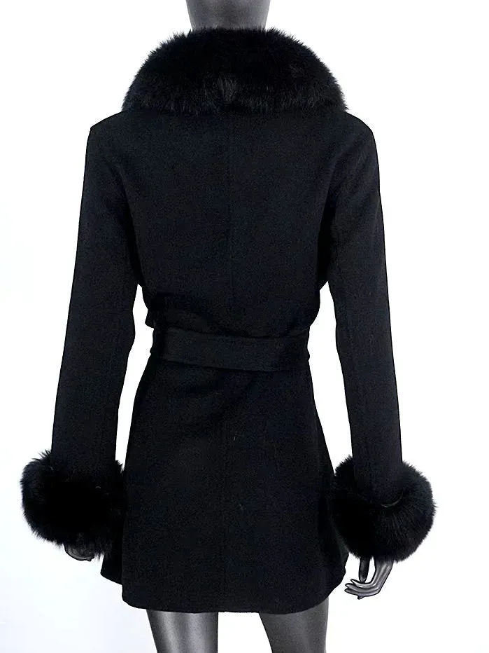 Belted Fur-Trim Wool and Cashmere Short Coat