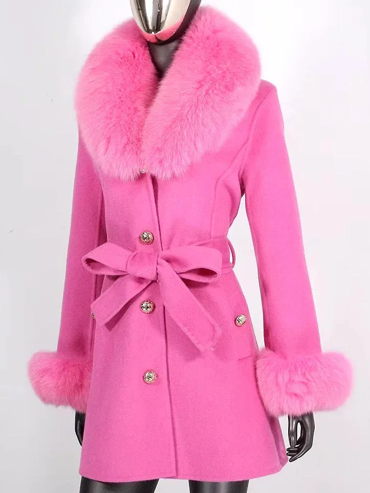 Belted Fur-Trim Wool and Cashmere Short Coat