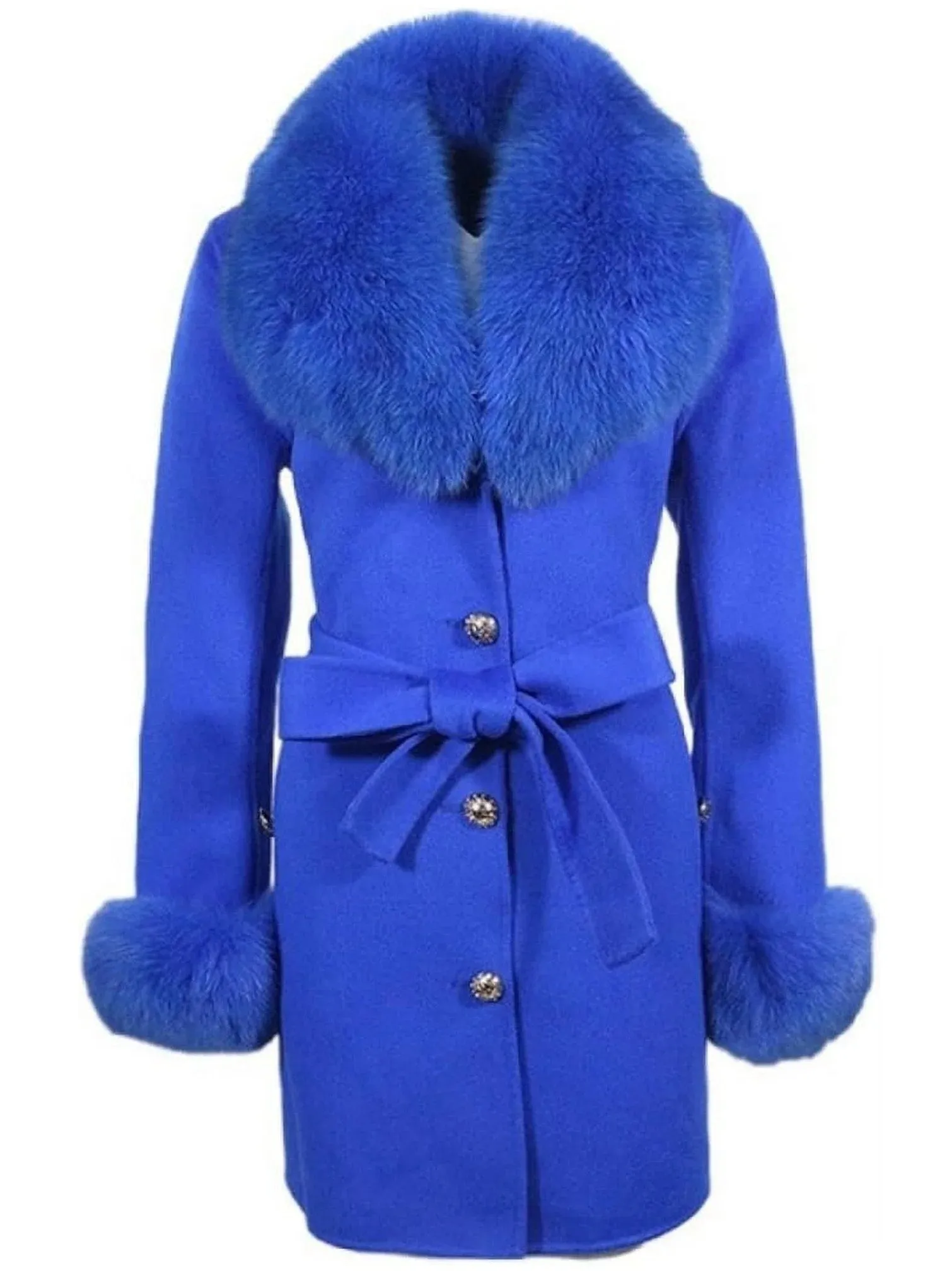 Belted Fur-Trim Wool and Cashmere Short Coat