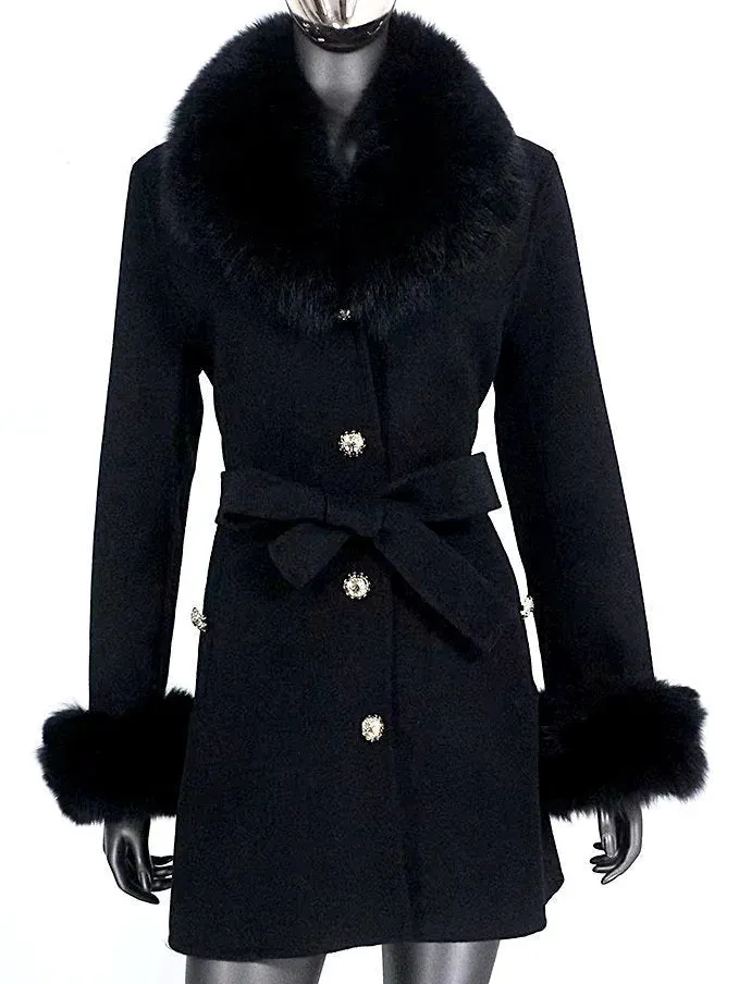 Belted Fur-Trim Wool and Cashmere Short Coat