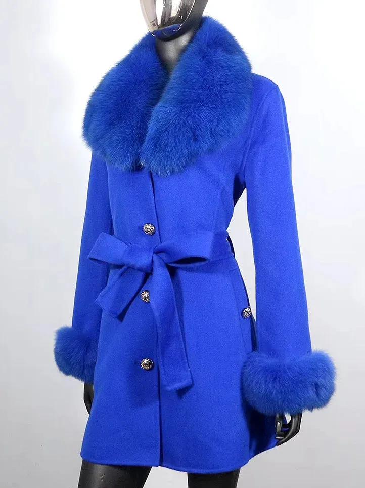 Belted Fur-Trim Wool and Cashmere Short Coat