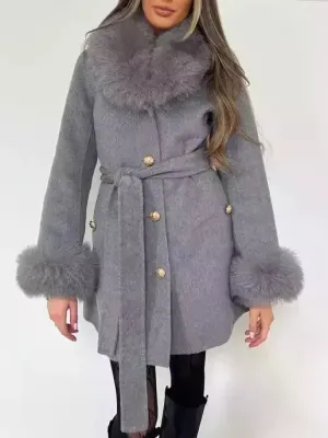 Belted Fur-Trim Wool and Cashmere Short Coat