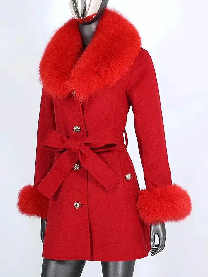 Belted Fur-Trim Wool and Cashmere Short Coat