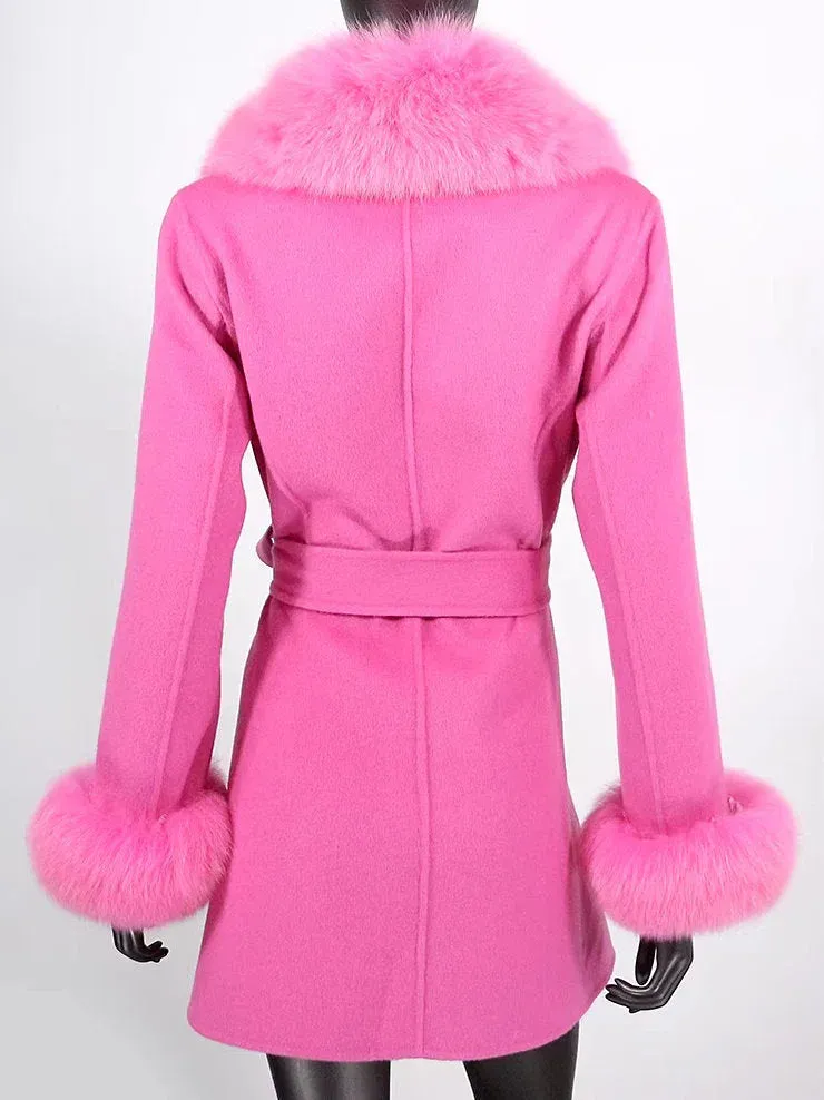 Belted Fur-Trim Wool and Cashmere Short Coat