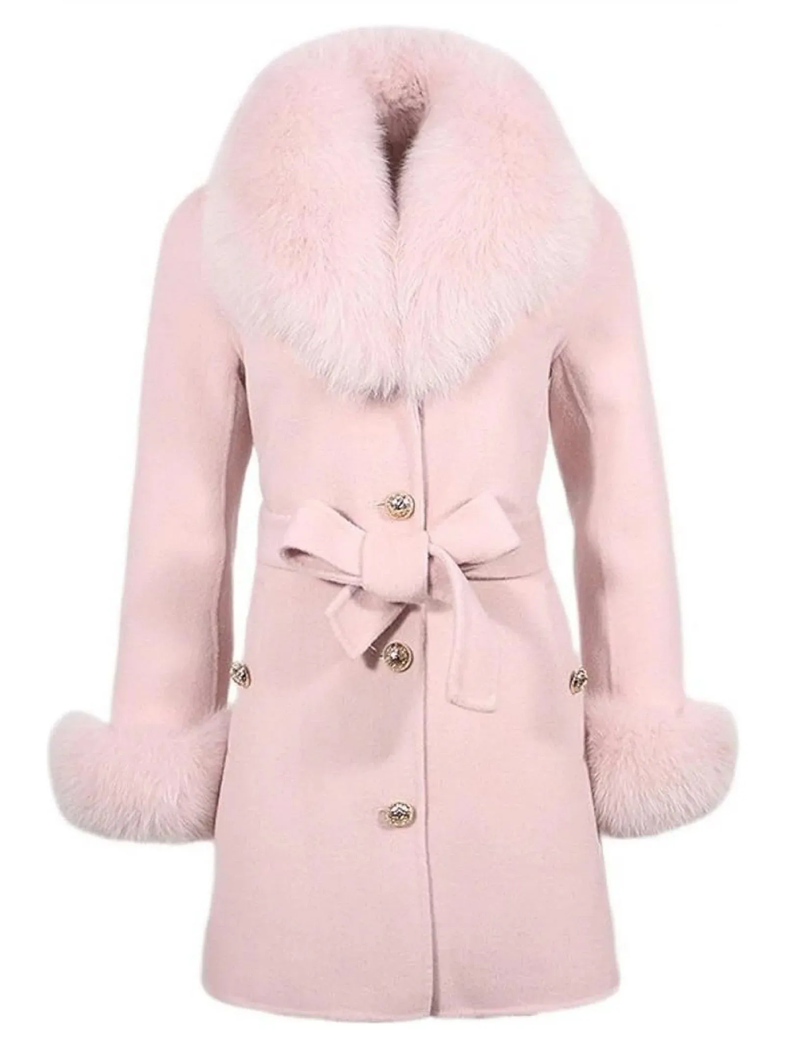 Belted Fur-Trim Wool and Cashmere Short Coat