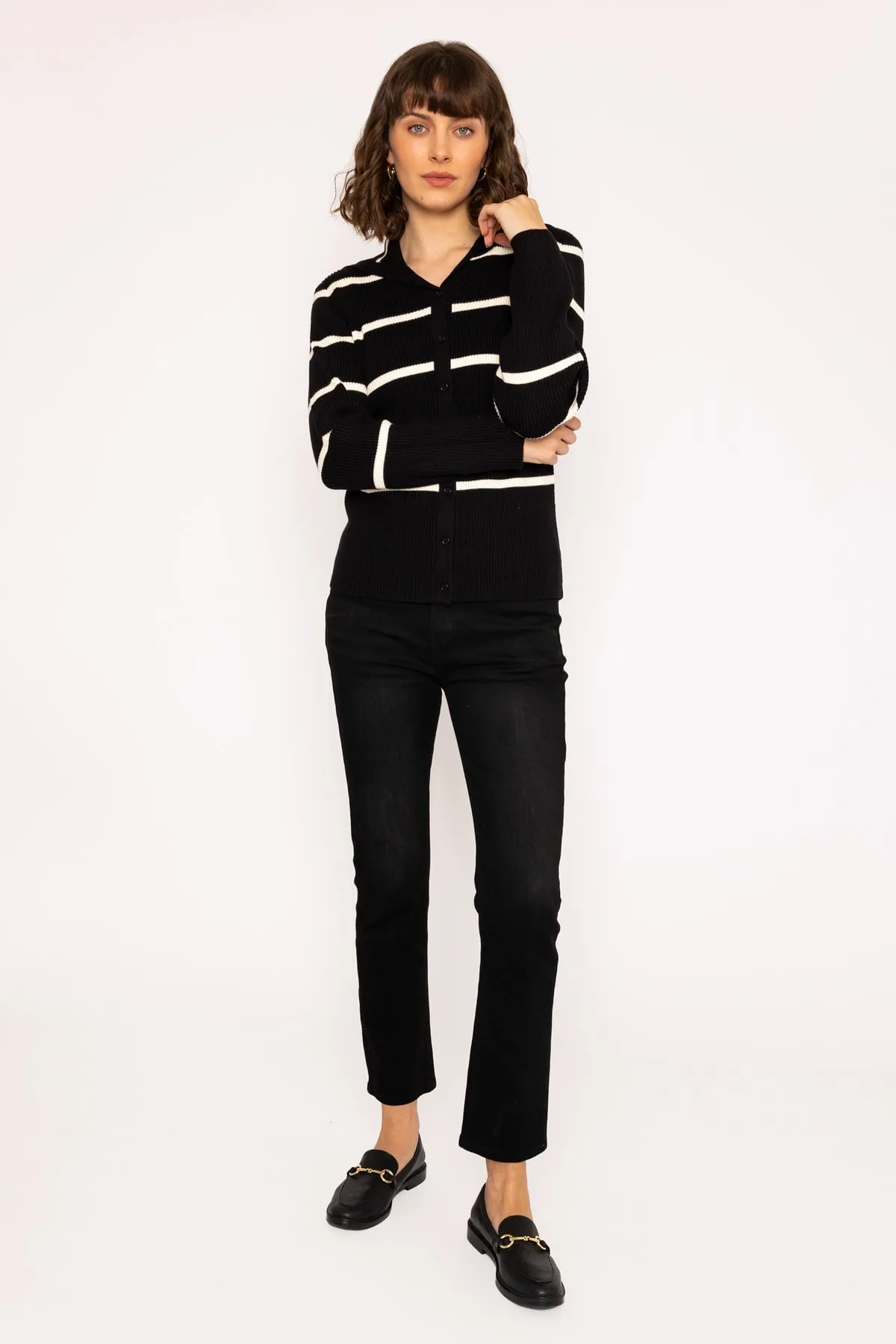 Black & White Wide Collar Knit Cardigan