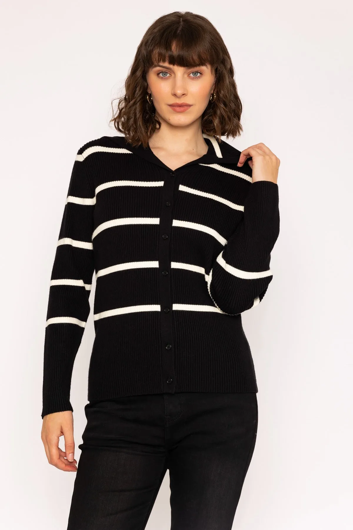 Black & White Wide Collar Knit Cardigan