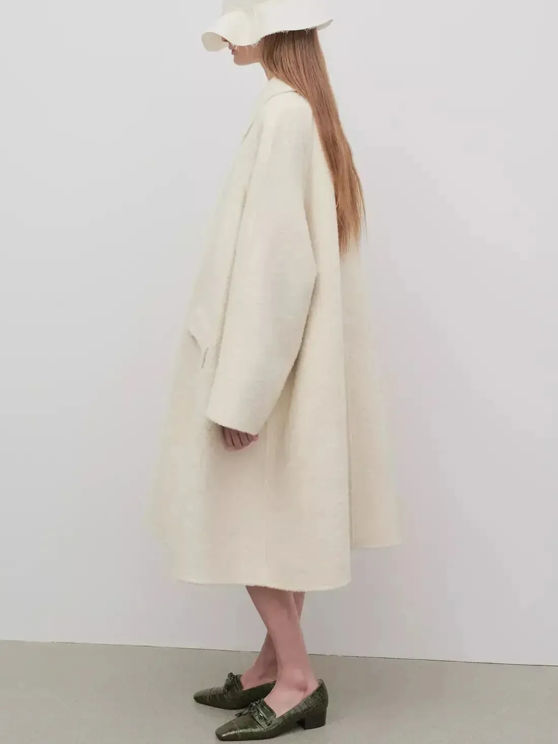 Boucle Oversize Cream Wool Coat