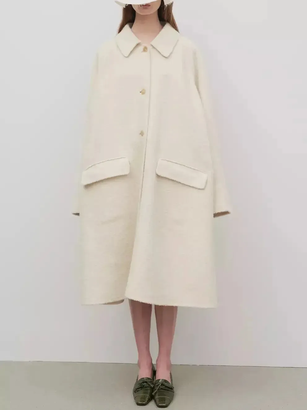 Boucle Oversize Cream Wool Coat