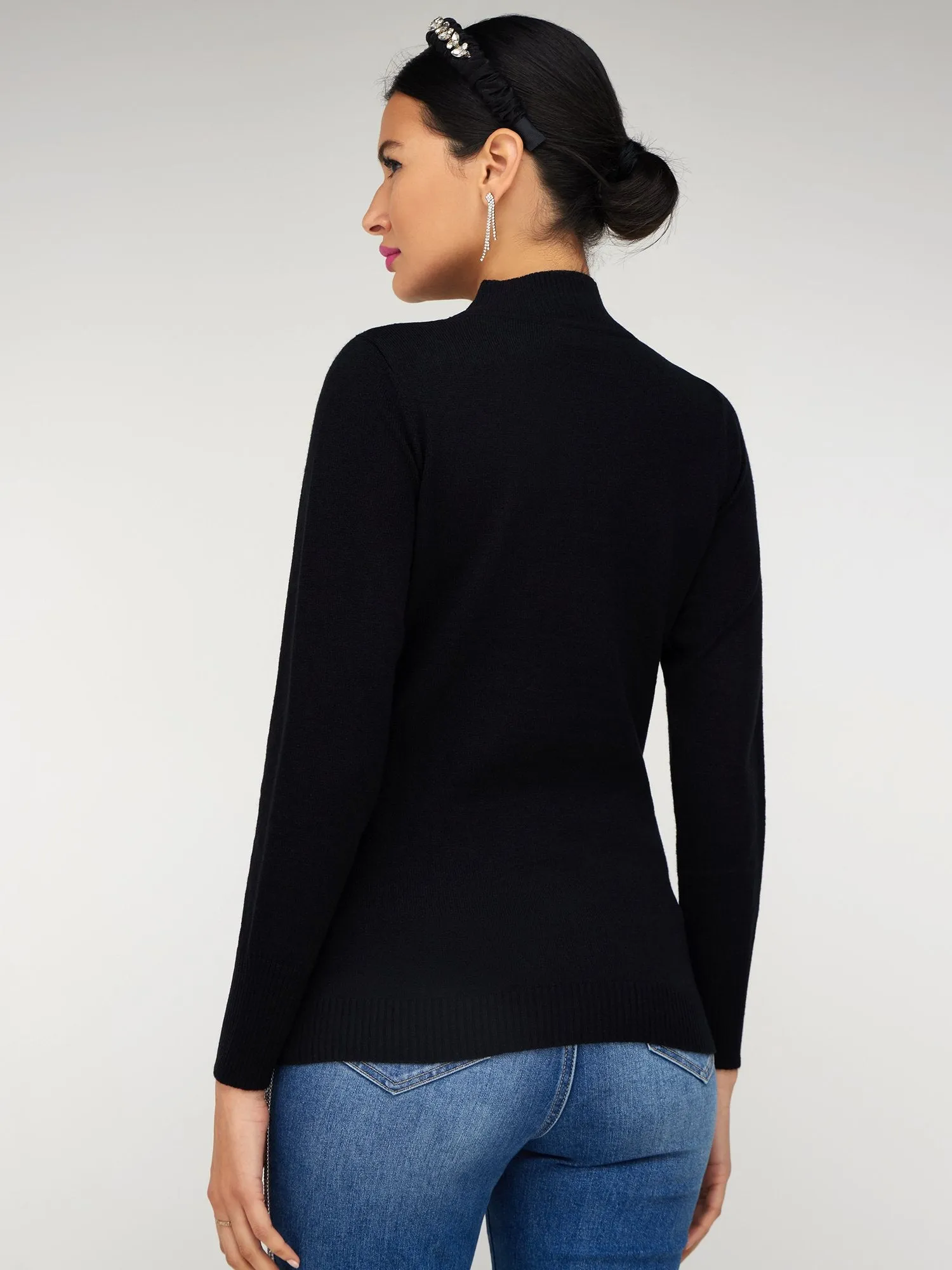 Button-Accent Mock-Neck Sweater