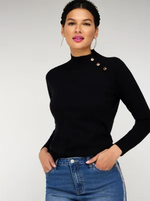 Button-Accent Mock-Neck Sweater