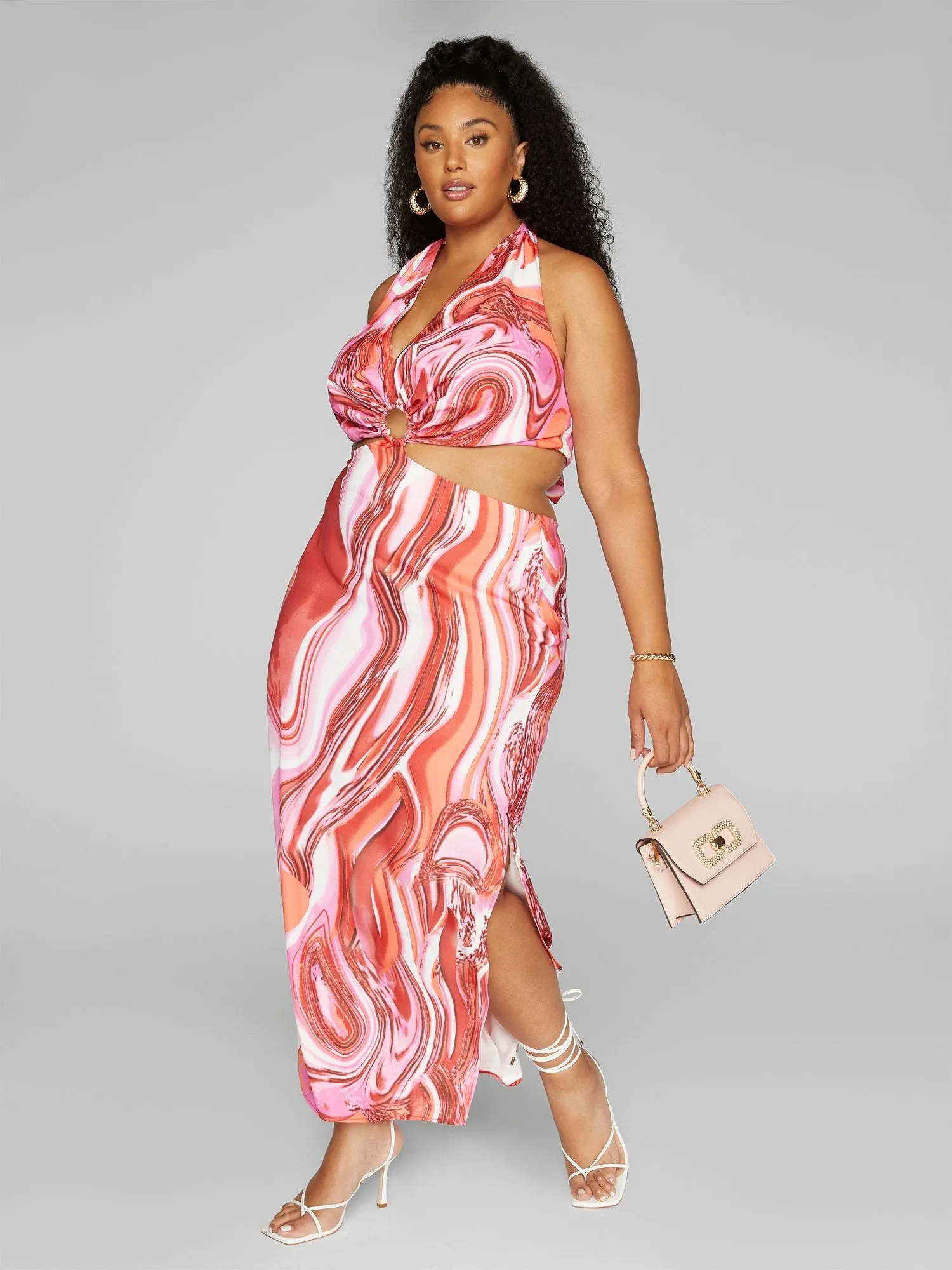 Callie Swirl Print O-Ring Maxi Dress