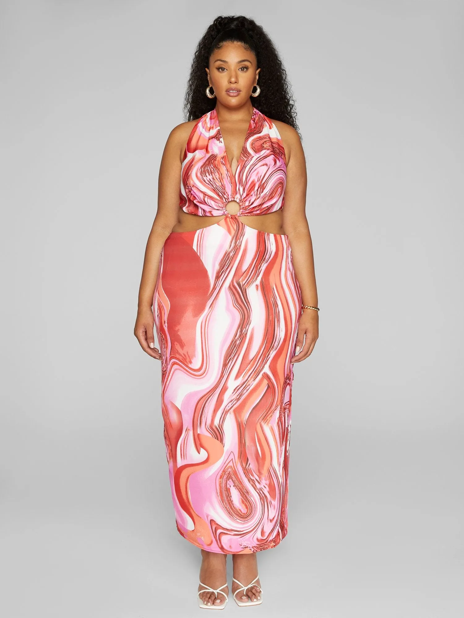 Callie Swirl Print O-Ring Maxi Dress