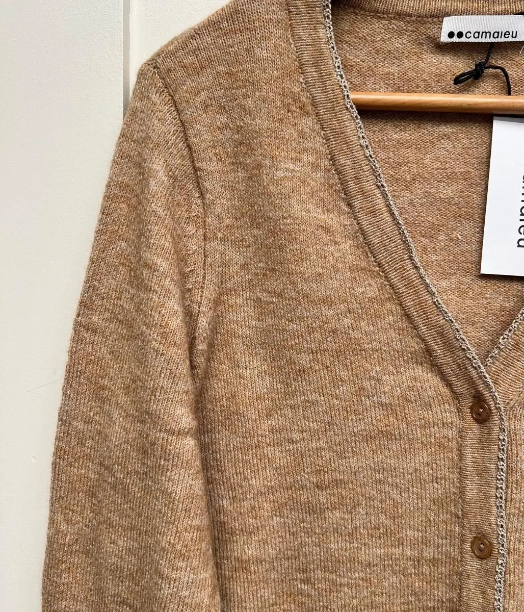 Camel Metallic Edge Cardigan