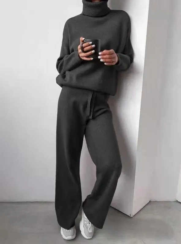 Casual Fashion Suits for Women - Turtleneck Sweater & Pants