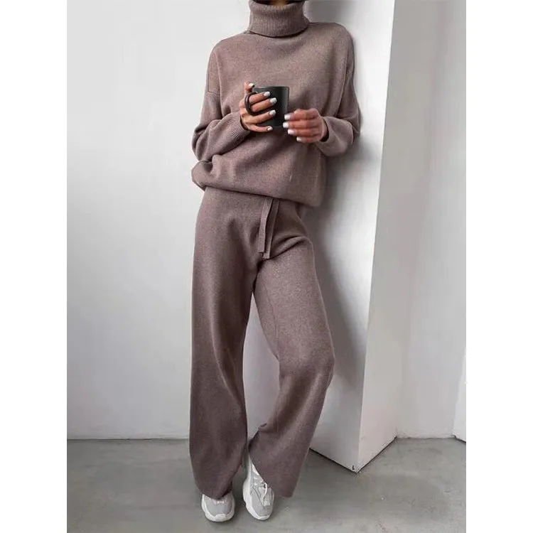 Casual Fashion Suits for Women - Turtleneck Sweater & Pants