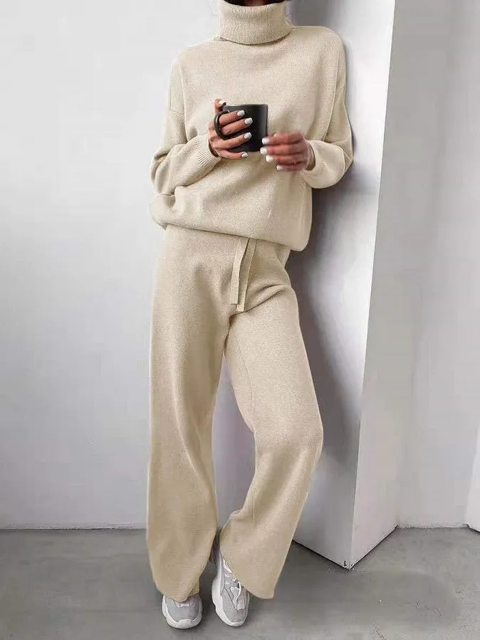 Casual Fashion Suits for Women - Turtleneck Sweater & Pants