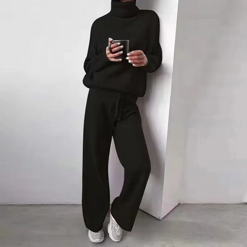 Casual Fashion Suits for Women - Turtleneck Sweater & Pants