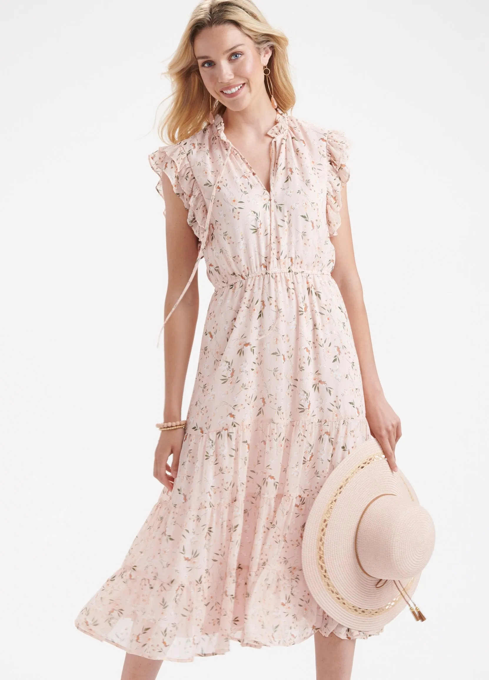 Charlie Paige Woven Flower Dress - Peach