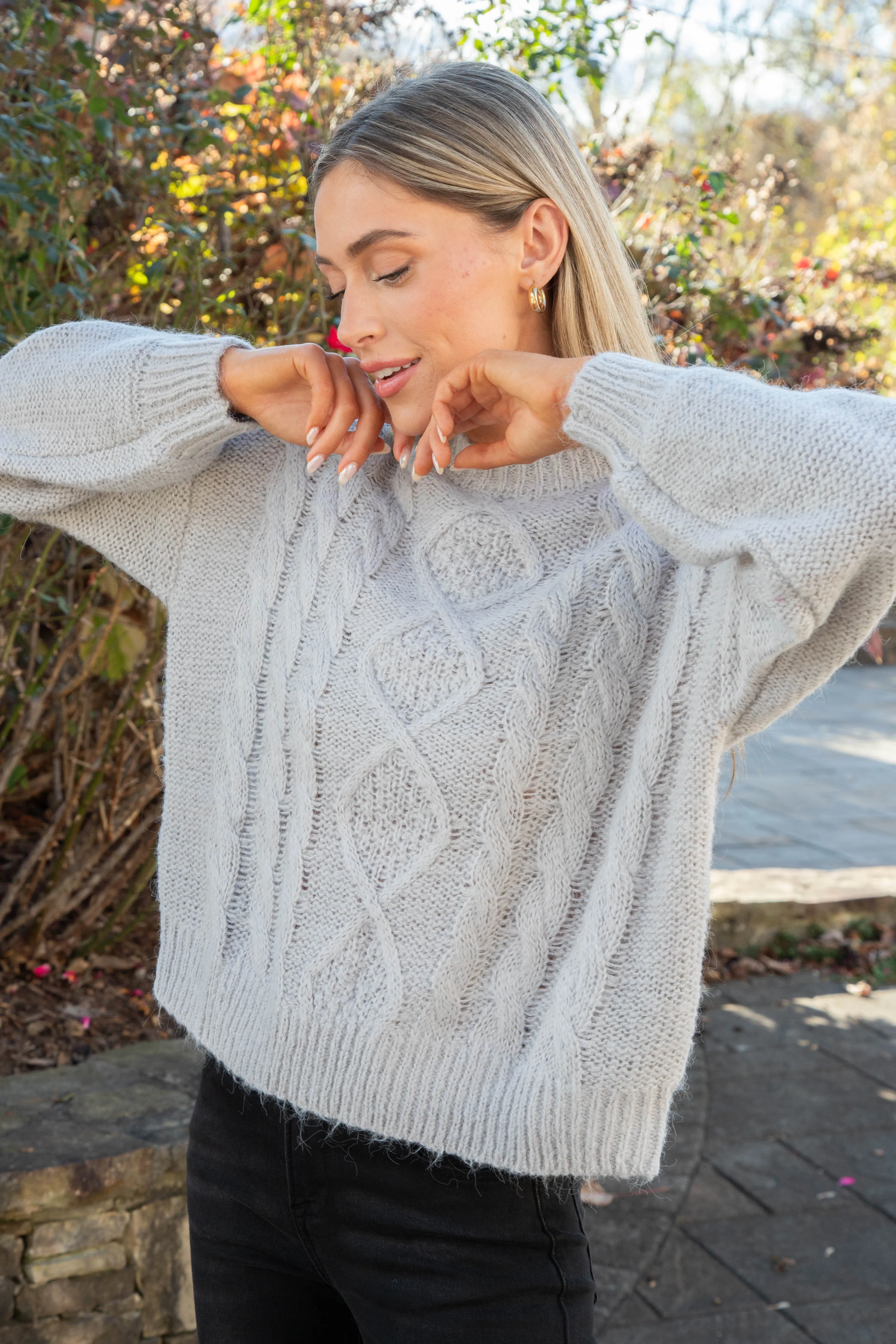 Cozy Cable Crew Sweater, Heather Ash | Sanctuary