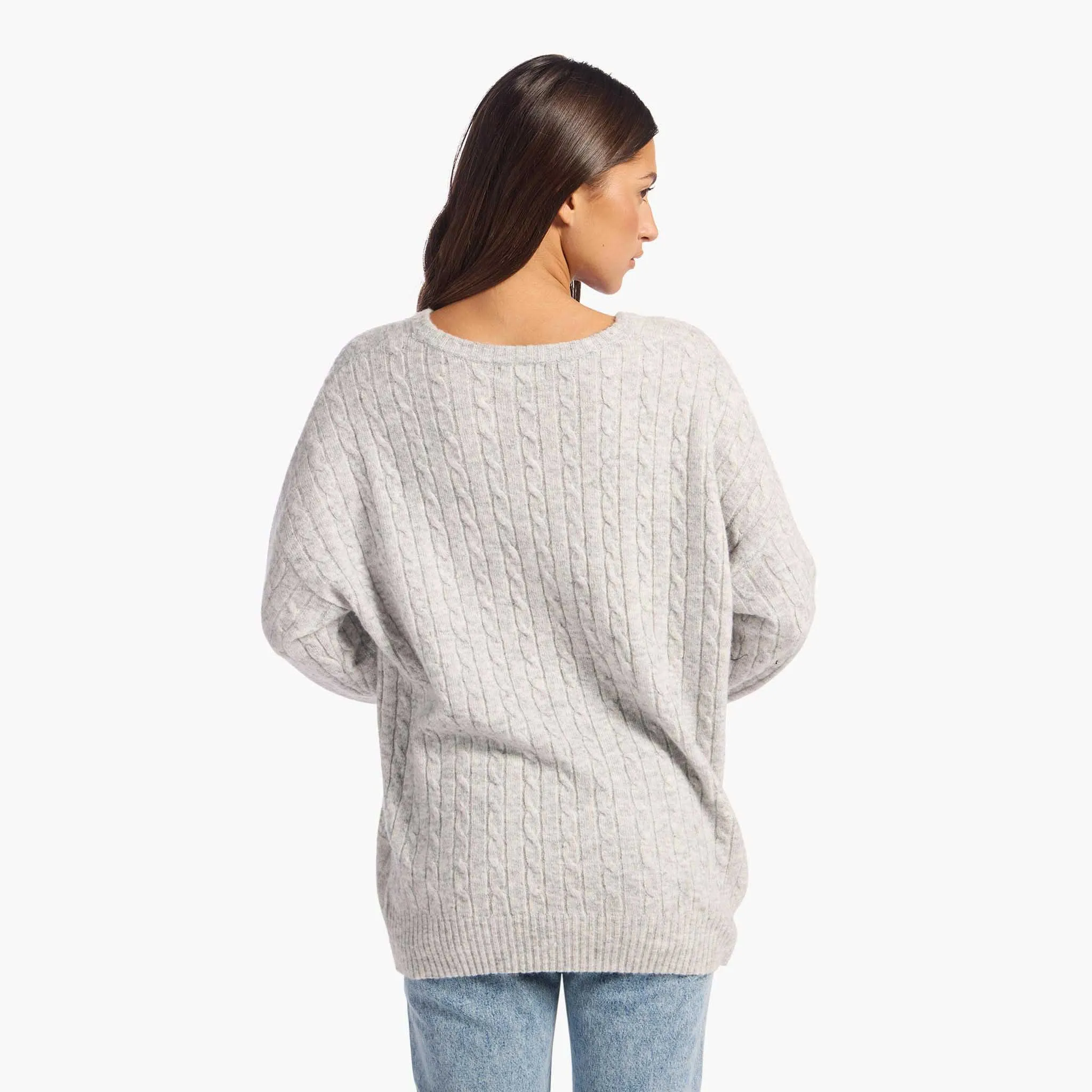 Cozy Knit Cable Crewneck Sweater | Heather Grey