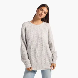 Cozy Knit Cable Crewneck Sweater | Heather Grey