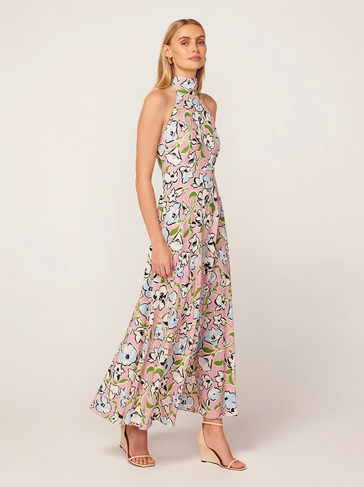 Dakota Pink Floral Print Halterneck Maxi Dress