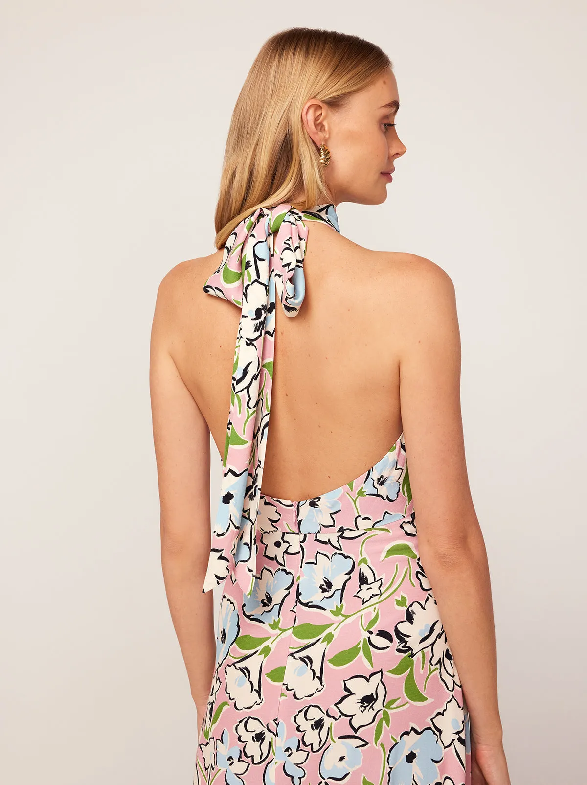 Dakota Pink Floral Print Halterneck Maxi Dress