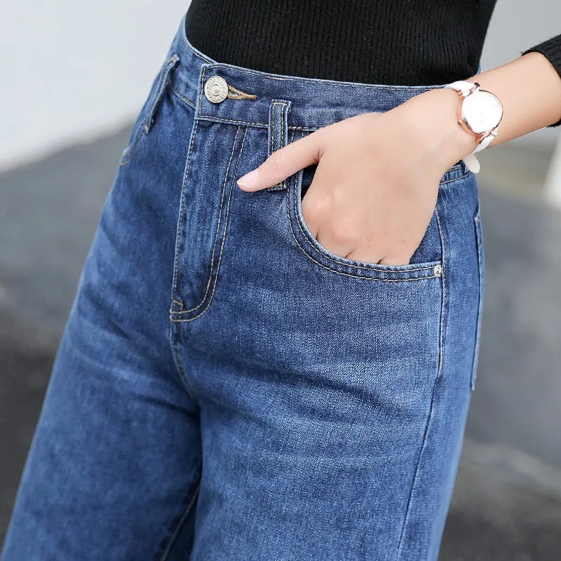 Denim Long Trousers High Waist Jeans