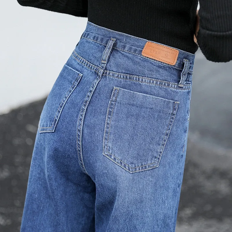 Denim Long Trousers High Waist Jeans