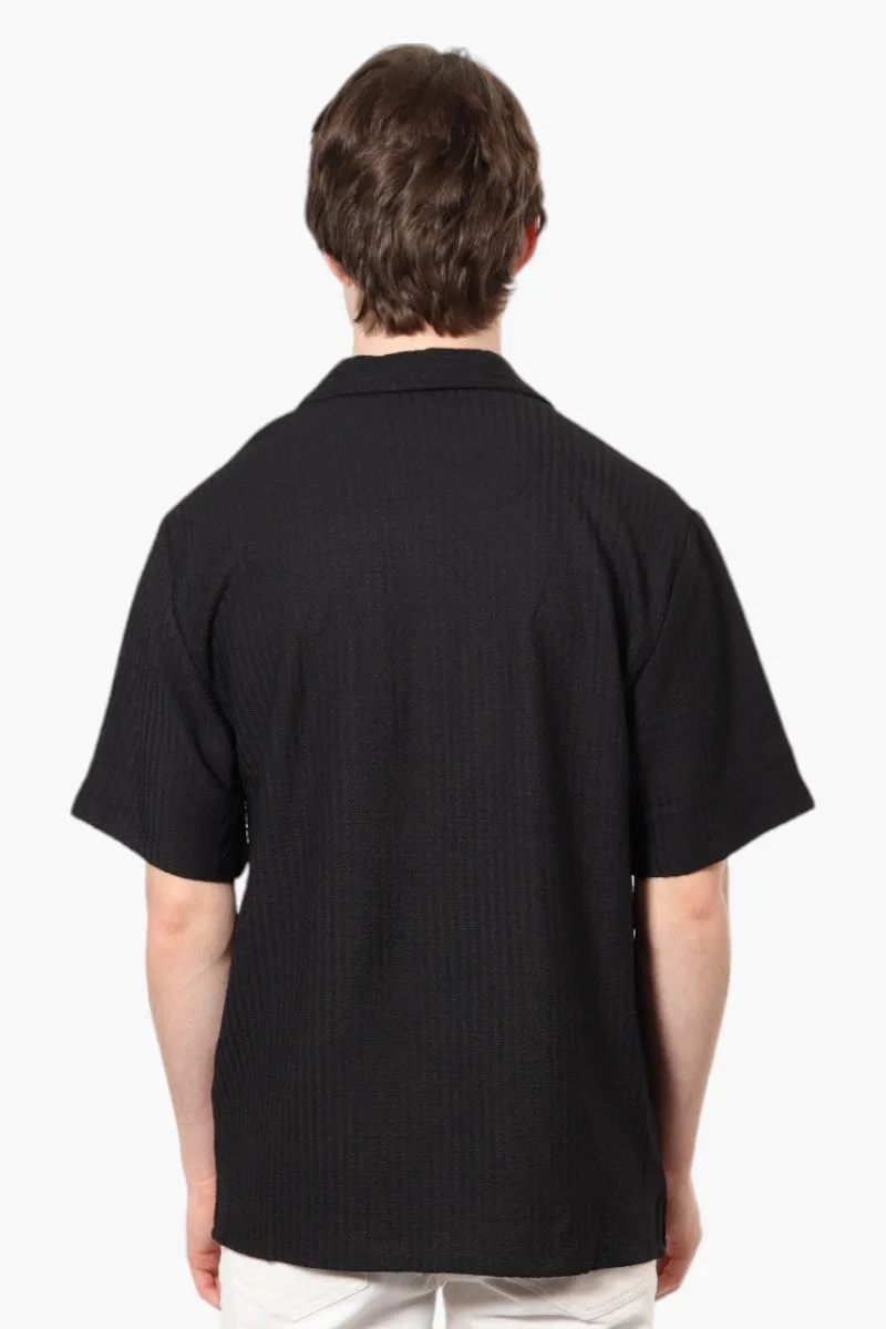 Drill Social Club Camp Collar Textured Casual Shirt - Black