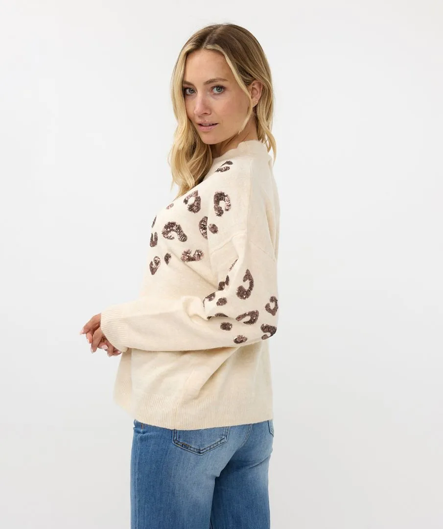 ESQUALO SWEATER ANIMAL SEQUINS BEIGE