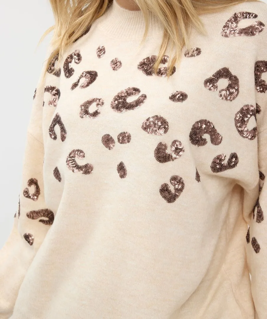 ESQUALO SWEATER ANIMAL SEQUINS BEIGE