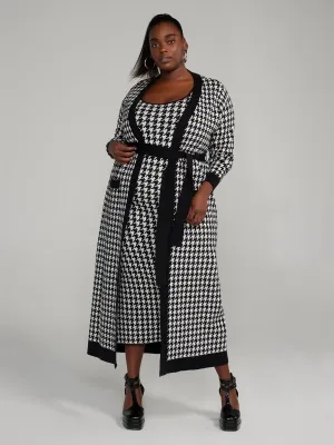 Fashion To Figure - Belted Houndstooth Long Cardigan