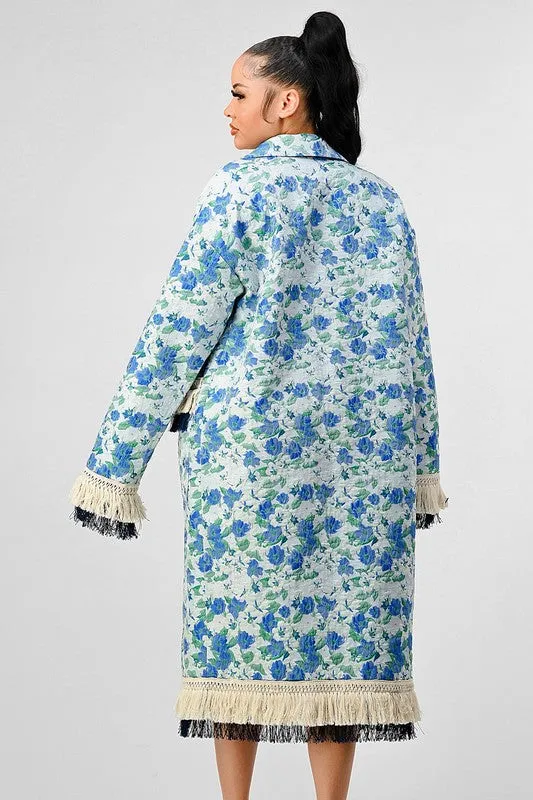 Floral Print Tassel Trench Coat