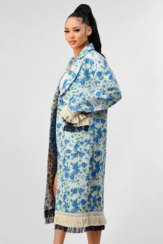 Floral Print Tassel Trench Coat