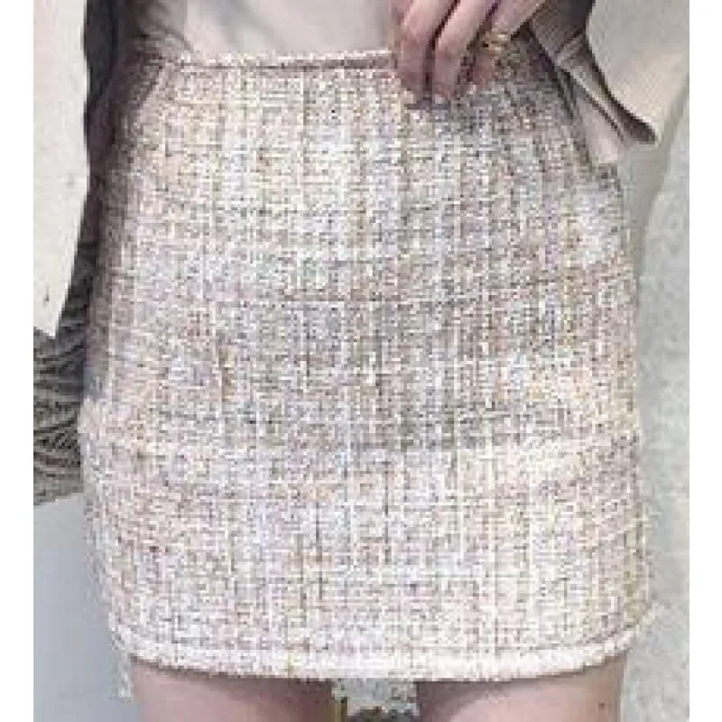 Fresh Style Sequins Tweed Pencil Skirt High Waist Mini Skirt