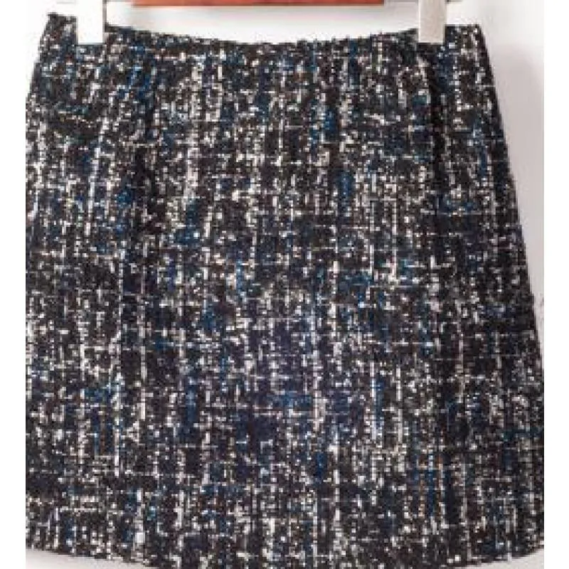 Fresh Style Sequins Tweed Pencil Skirt High Waist Mini Skirt