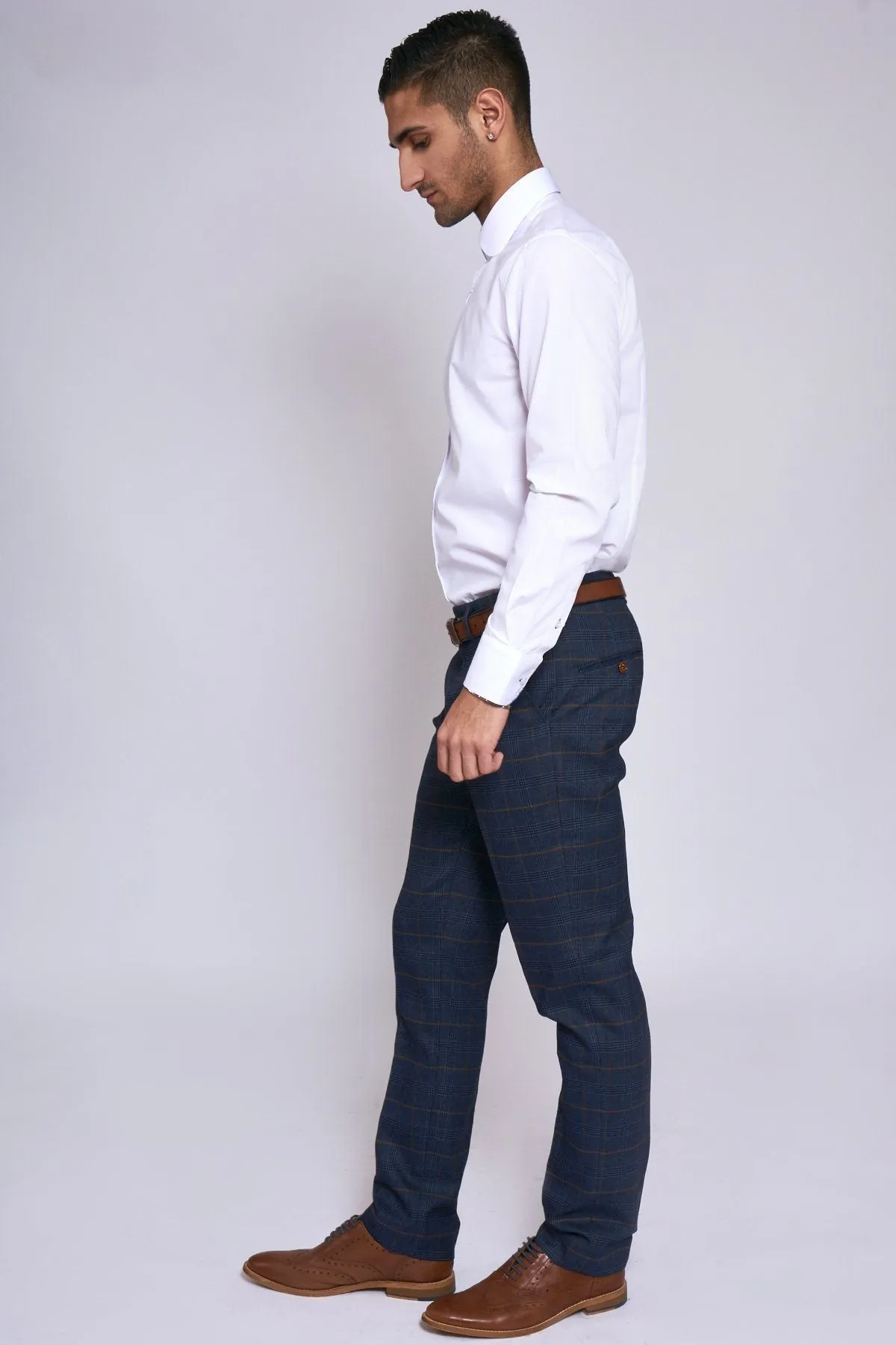 Jenson Navy Check Trousers