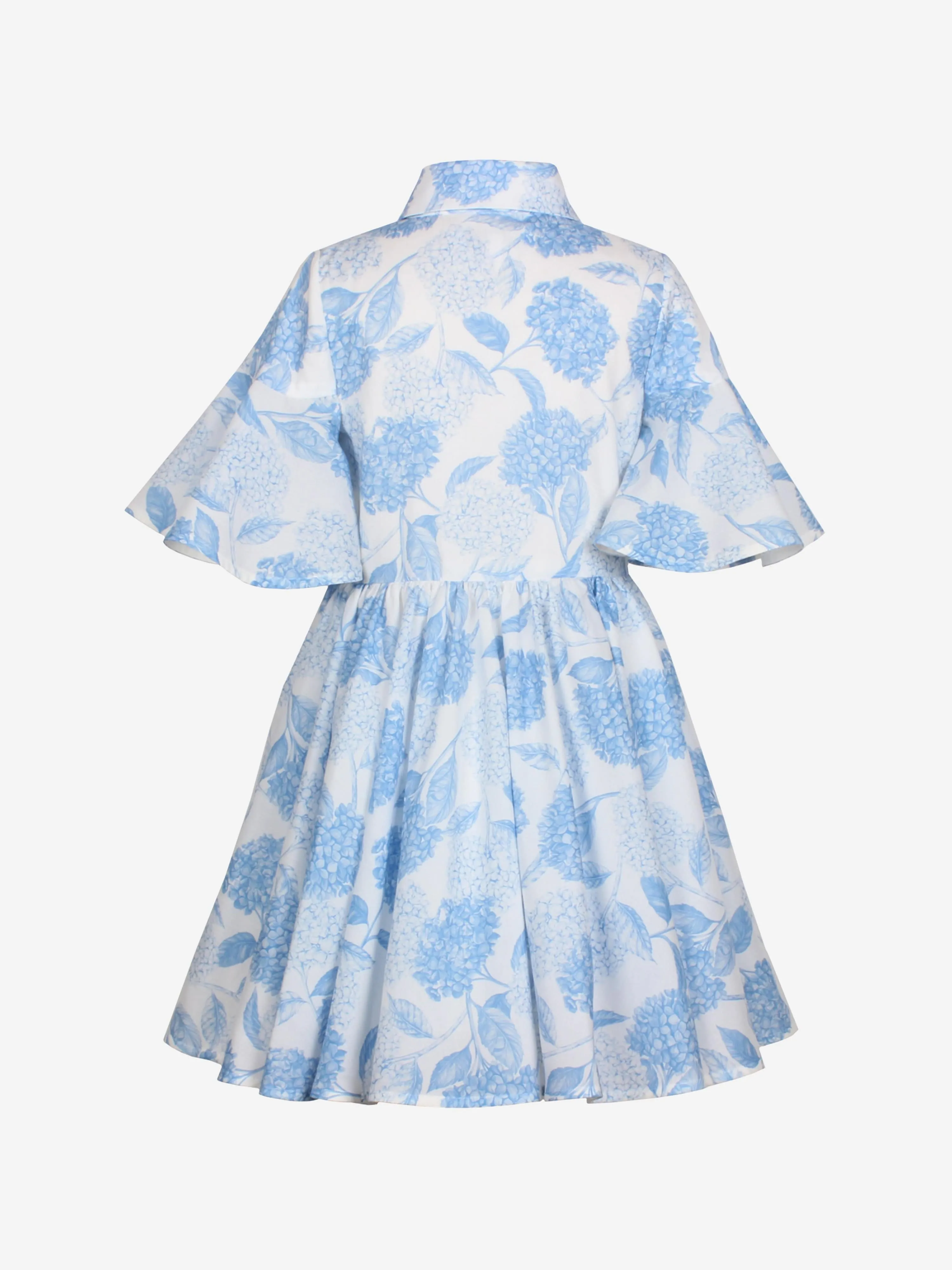 Jessie And James Girls Hydrangea Print Shirt Dress in Blue