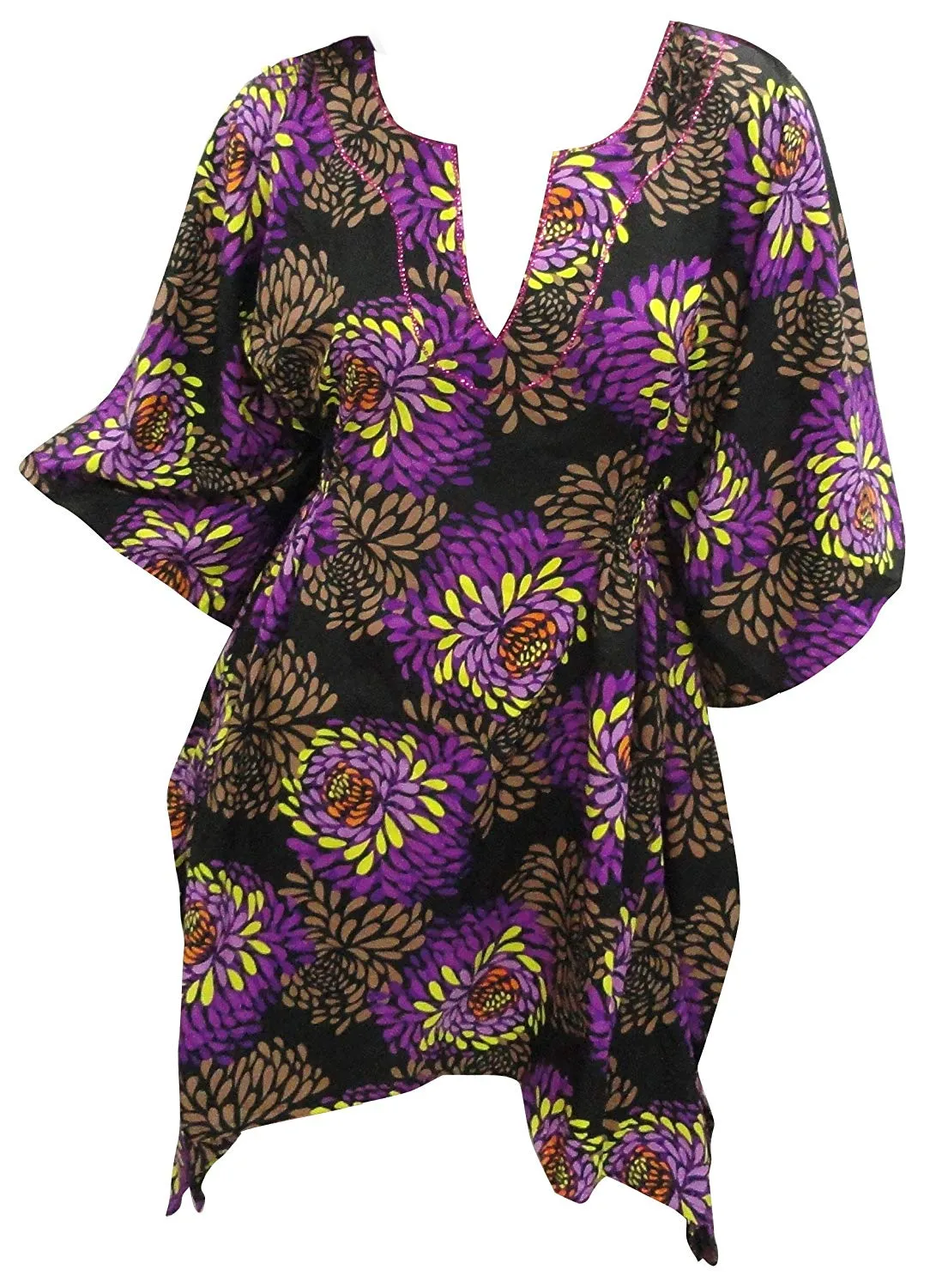 LA LEELA Soft Fabric Printed Loose Blouse Cover Up OSFM 8-14 [M-L] Purple_2245