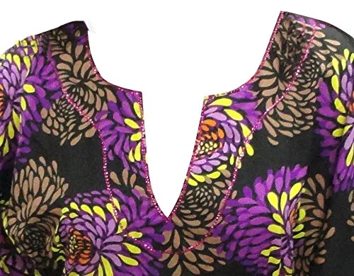 LA LEELA Soft Fabric Printed Loose Blouse Cover Up OSFM 8-14 [M-L] Purple_2245