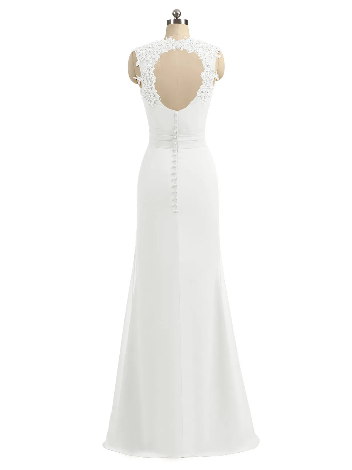 Lace Appliqued Strap Sheath Open Back Dress Ivory